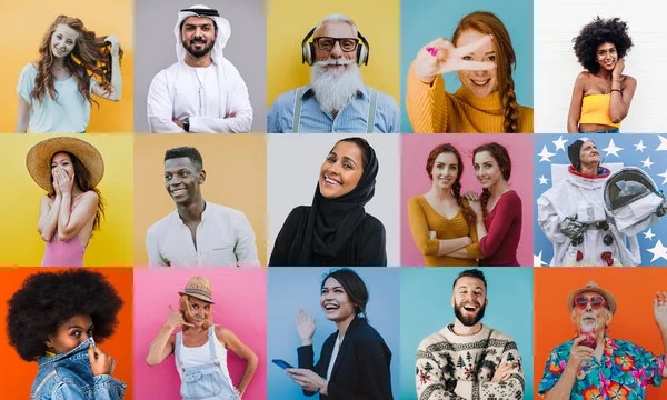 multi cultural faces 3 rows